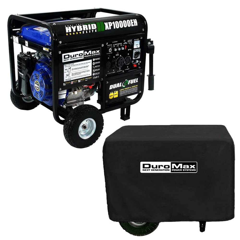 DuroMax 10000 Watt Dual Fuel Hybrid Portable Generator & Generator Cover, Black