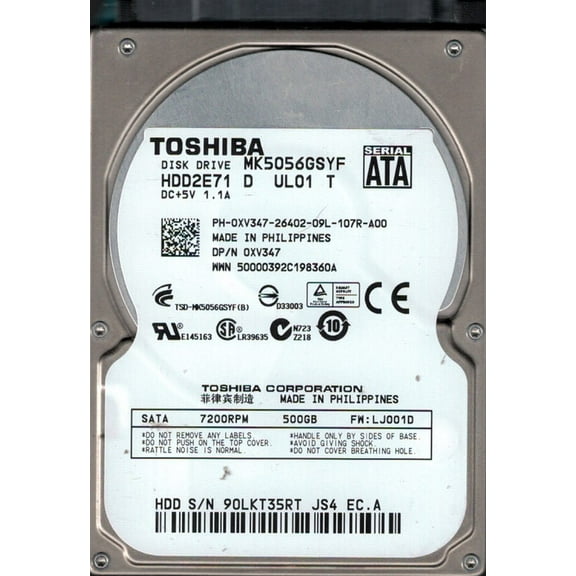 Toshiba MK5056GSYF HDD2E71 D UL01 T F/W: LJ001D Philippines 500GB