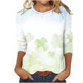 thumbnail image 1 of Besolor T-Shirts de la Saint-Patrick pour Femmes Imprimé Col Rond Manches 3/4 Tunique Décontractée Blouse d'Été Ample, 1 of 5