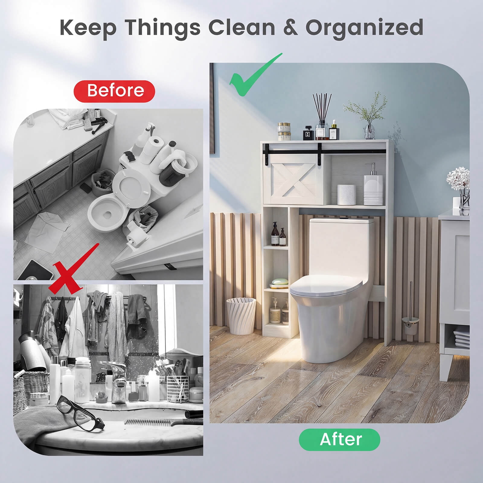 Costway Over the Toilet Bathroom Storage Cabinet with Sliding Barn Door & Shelves White