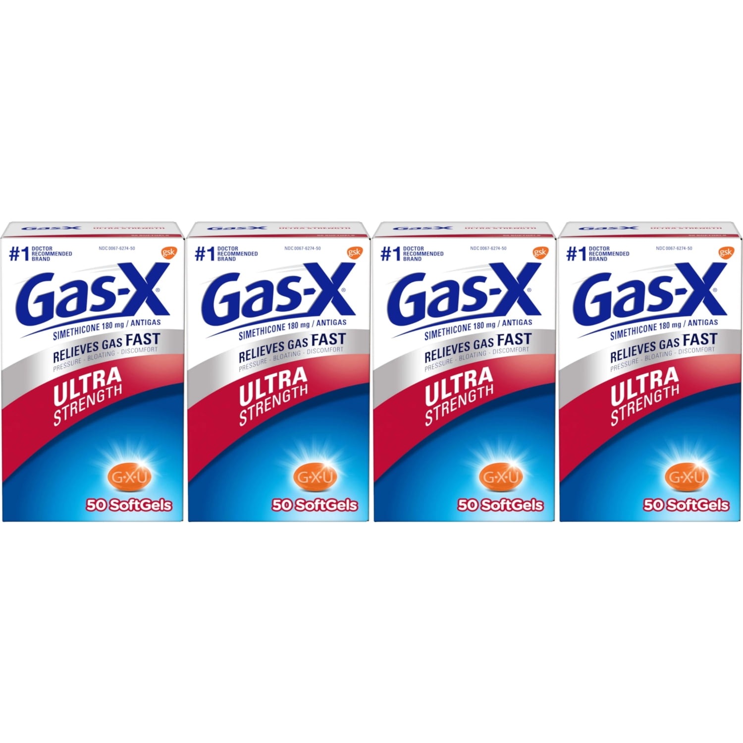 4 Pack GasX Softgels Ultra Strength 50 Soft Gels Each