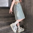 thumbnail image 5 of CPNG Girls Baggy Denim Shorts Elastic High Waist Knee Length Jean Jorts Summer Thin Fashion Casual Loose Jeans Shorts(Light Blue,10-11 Years), 5 of 9
