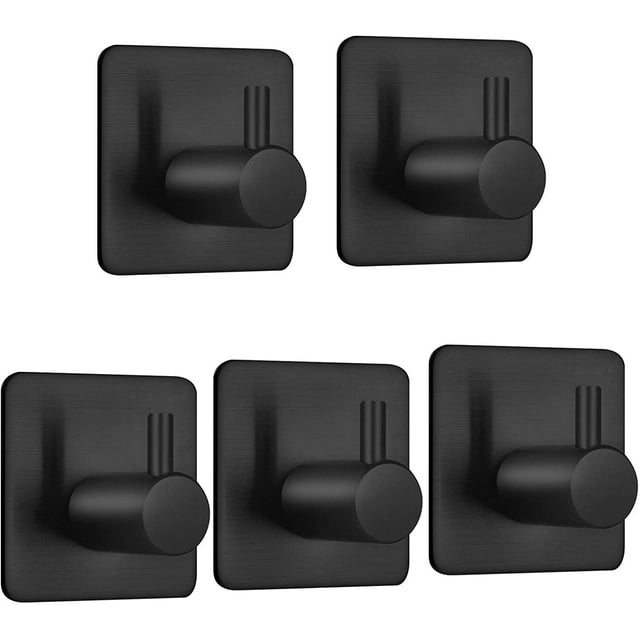 Gancho para toallas de pared de 5 piezas, acero inoxidable, no poroso, a prueba de óxido, adecuado para baño, inodoro, cocina y oficina, negro