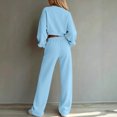 thumbnail image 5 of Sweatsuits Women 2 Piece Outfit 2026 Solid Drawstring Wide Leg Sweatpants Crew Neck Long Sleeve Cropped Tracksuit, 5 of 6