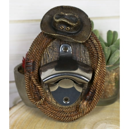 

Country Rustic Western Cowboy Hat With Lasso Braided Ropes Beer Bottle Opener