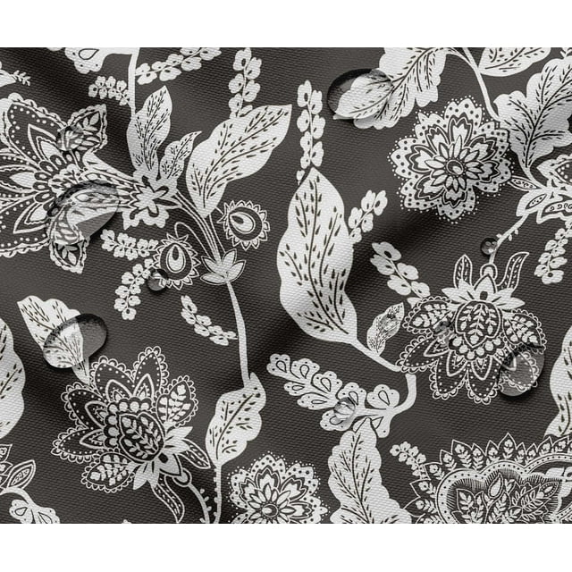 Tissu Taffetas Imperméable d'Extérieur par 3 Yard - Soimoi Imprimé Floral Gris / Résistant aux UV / Idéal pour Housses de Coussins, Imperméables, Rideaux de Douche et Plus / Largeur 56 Pouces