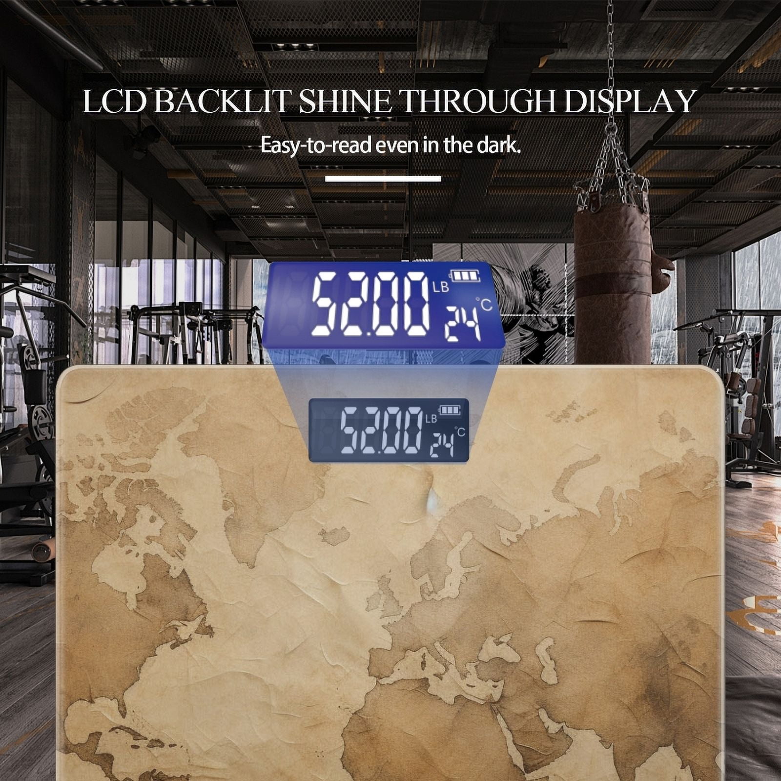 High Precision Body Weight Scale Smart Bathroom Scales with Large LCD Display(400lbs),Decorative for Bedroom-Vintage Paper Background With World Map