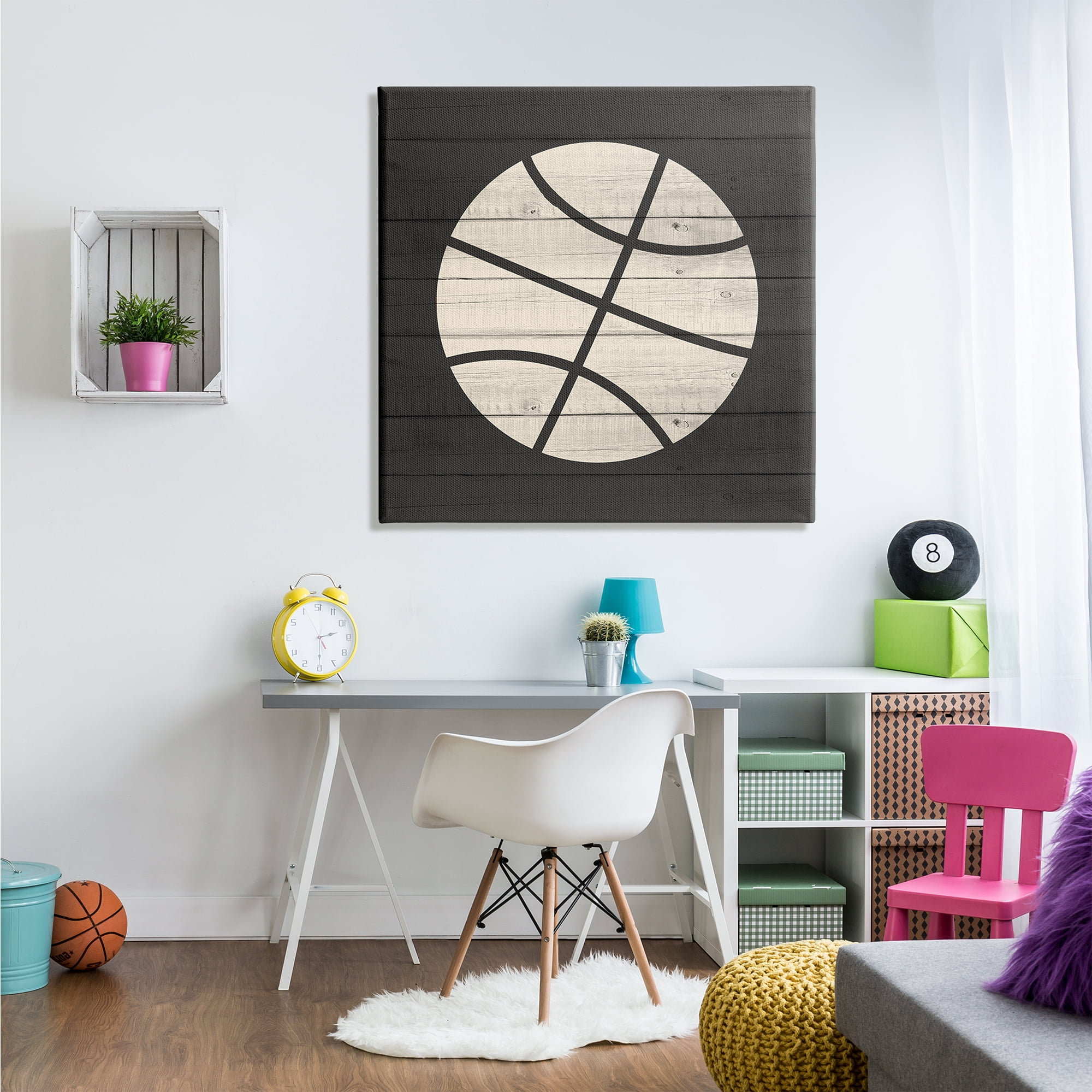Stupell Industries Basketball Shape Rustic Sports Country Pattern Sports Painting Gallery Wrapped Canvas Print Wall Art, 36 x 36
