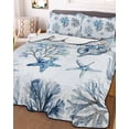 thumbnail image 3 of Quilts Twin Size Bedding Set, Blue Coastal Lightweight Quilted Comforter, Summer Retro Ocean Sea Corals Starfish Shells Soft Reversible Bedspread Coverlet with Pillow Covers for All Season, 68" x 86", 3 of 7