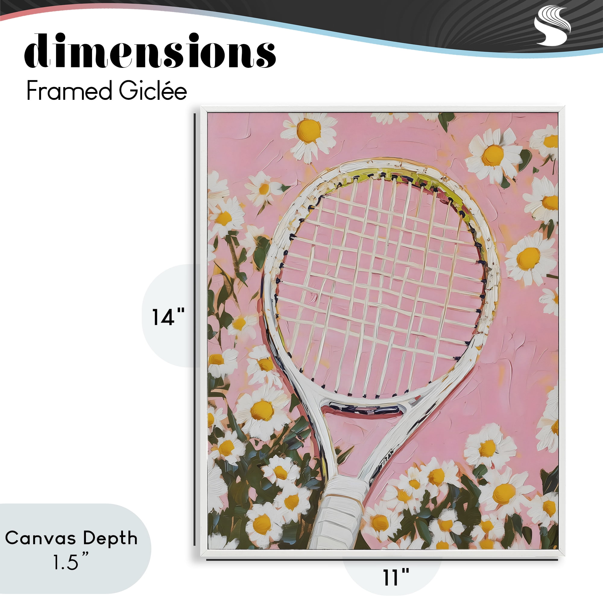 Stupell Industries Pink Tennis Racket & Daisies White Framed Giclee Art, design by LSR Design Studio