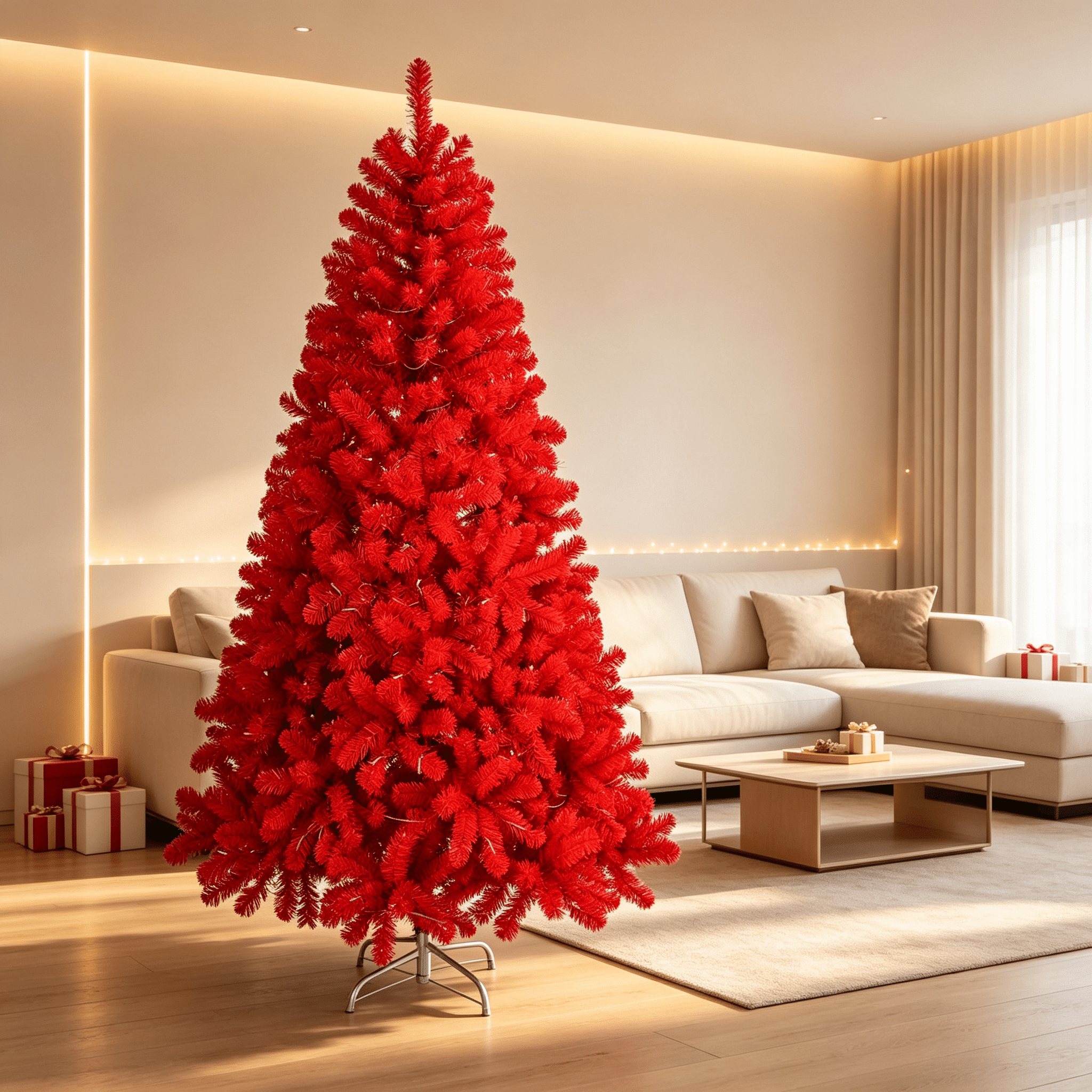 Astoutdoor 6 ft Artificial Christmas Tree, Unlit Hinged Pine Tree with 800 Branch Tips and Sturdy Metal Stand, Red