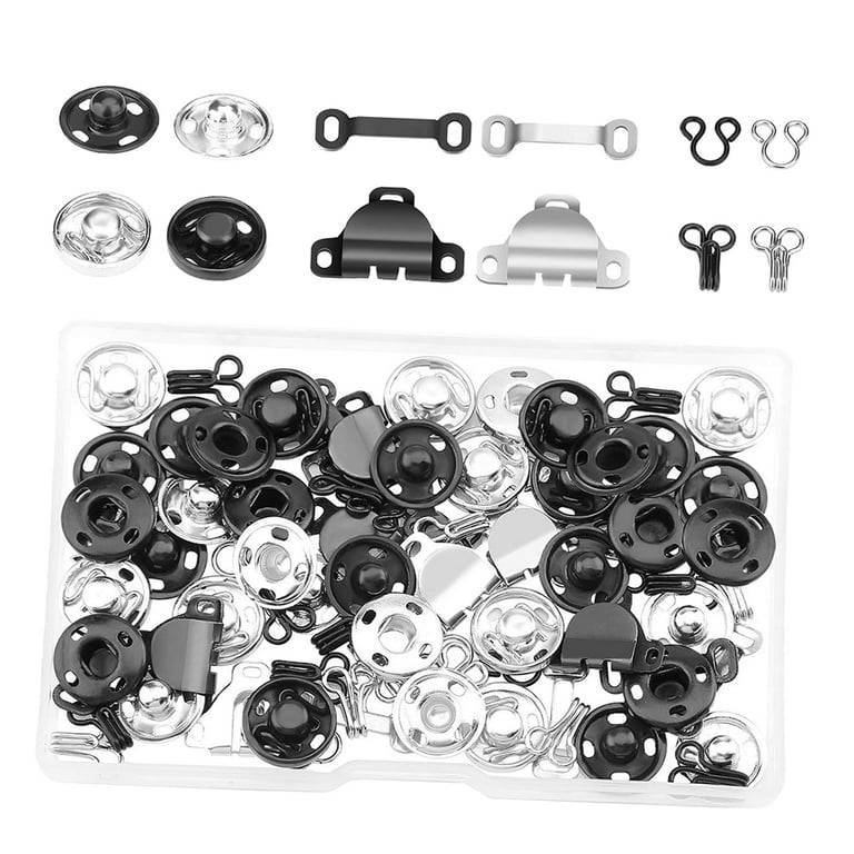  100 Pcs Sewing Hooks and Eyes Closure Set, 3 Styles Skirt Hook  and Eye Closures Sewing Snaps Kit, Metal Snaps Buttons Fasteners Press  Studs Set for Skirt, Bra, Trousers, Dress, Sewing
