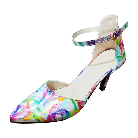 IUJSOY Pumps Shoes for Women Pointed Toe Kitten Low Heels Printed Sandals Wedding Party Dress Shoes