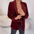 thumbnail image 3 of TKLPEHG Women's Evening Sparkle Sequins Open Front Balzers V Neck Long Sleeve Business Casual Blazer Jackets (Red,XXXL), 3 of 6