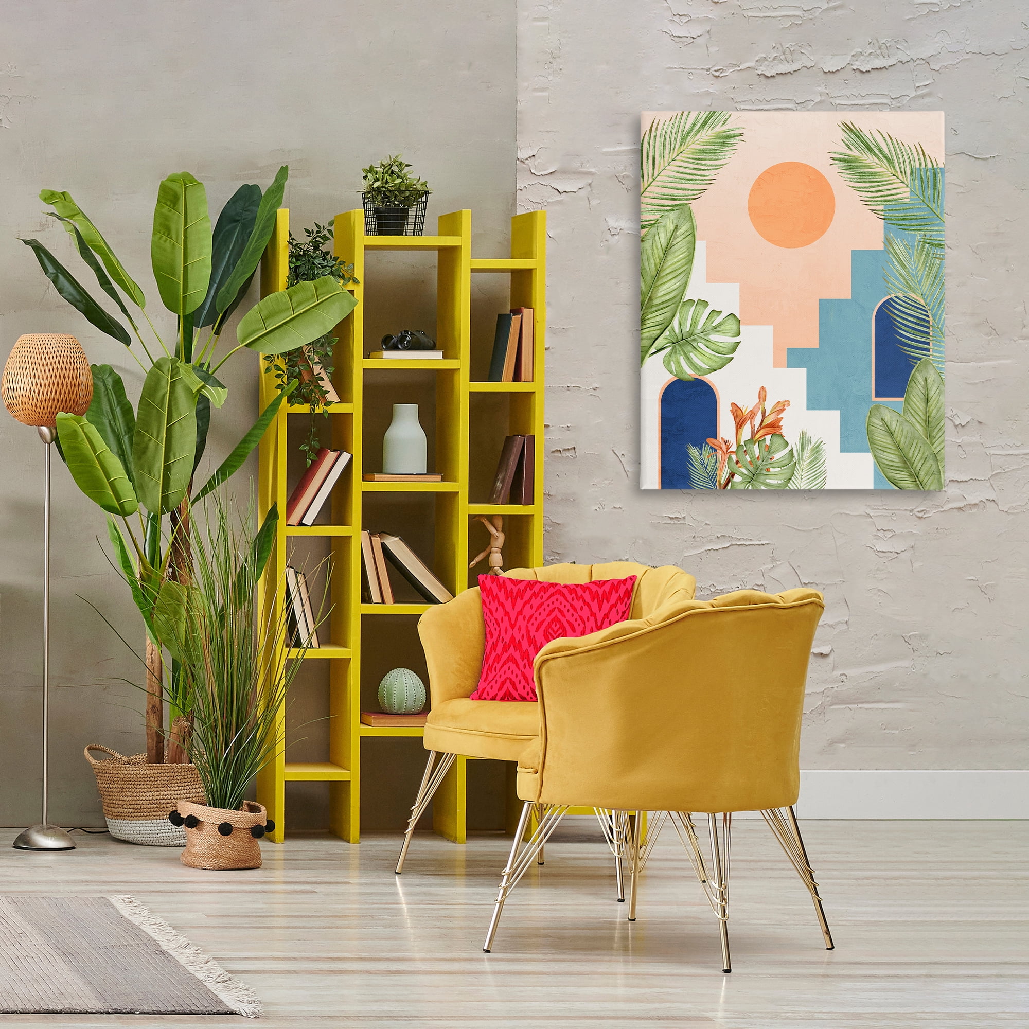 Stupell Industries Desert City with Palms Scenery Painting Gallery Wrapped Canvas Art Print Wall Art, 30 x 40