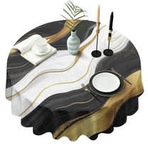 Black Marble Gold Wave Pattern Round Tablecloth 60"x60",Wrinkle Wipeable Table Cloth for Kitchen Dining Room Picnic Patio Party
