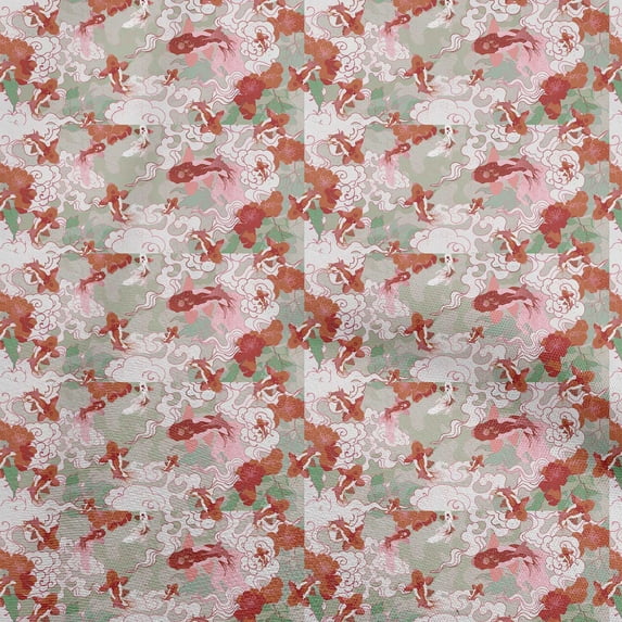 oneOone Cotton Jersey Red Fabric Asian Japanese Koi Fish Quilting Supplies Print Sewing Fabric By The Yard 58 Inch Wide