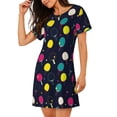 thumbnail image 2 of Kdxio Colorful Ping Pong Rackets Pattern Womens Short Sleeve Sleepshirt Scoopneck Cute Nightdress Ruffle Comfy Nightgown, 2 of 6