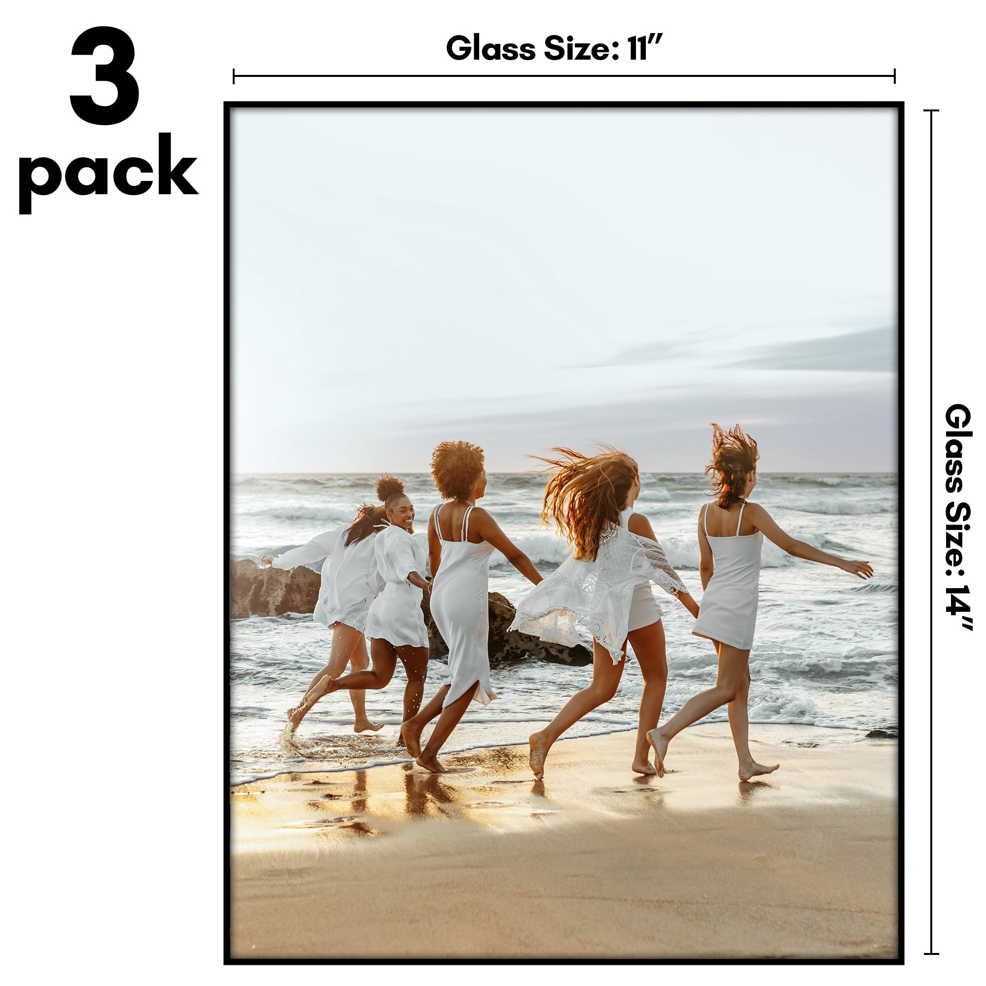 Americanflat 11x14 Front Loading Picture Frame with Shatter-Resistant Glass 3 Pack Metropolitan Photo - Black