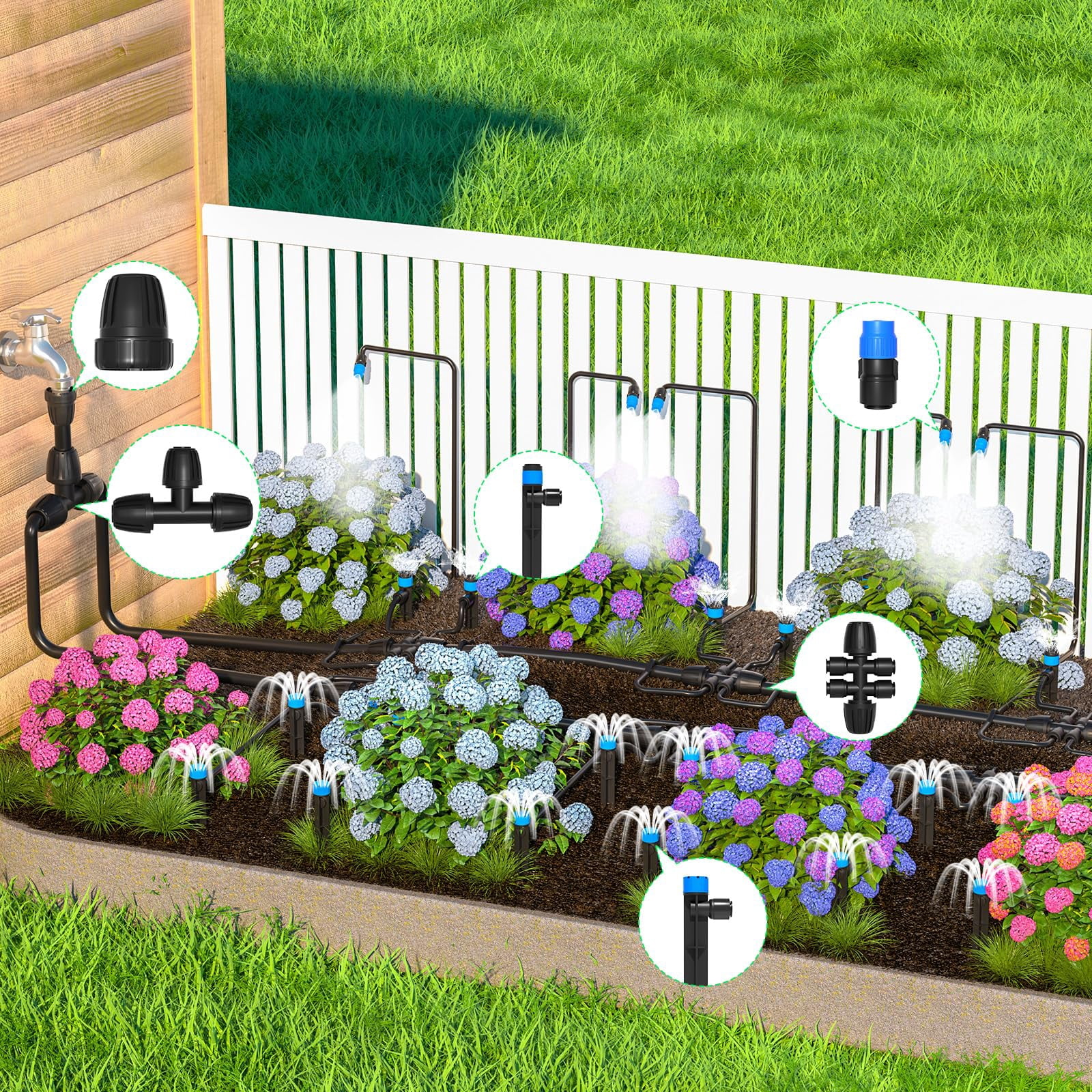 230FT Drip Irrigation System Kit Automatic Garden Watering System with Adjustable Nozzles Sprinklers for Garden Greenhouse Lawn