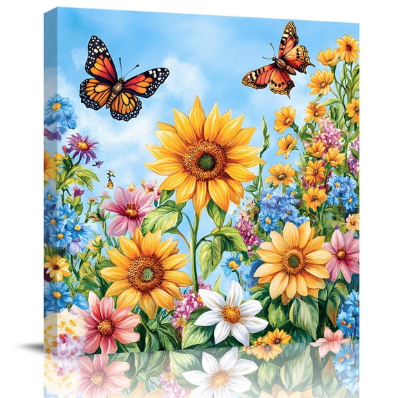 Wall Art Prints, Summer Yellow Sunflower Framed Canvas Prints for Bedroom Living Room Bathroom Office, Daisy Wildflower Pastoral Gallery Wrap Wall Art Poster for Gifts Home Decor 20"x20"