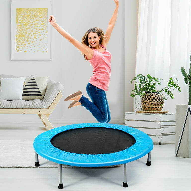 Topbuy 38 Folding Mini Trampoline Portable Rebounder Trampoline with Padding Springs Blue