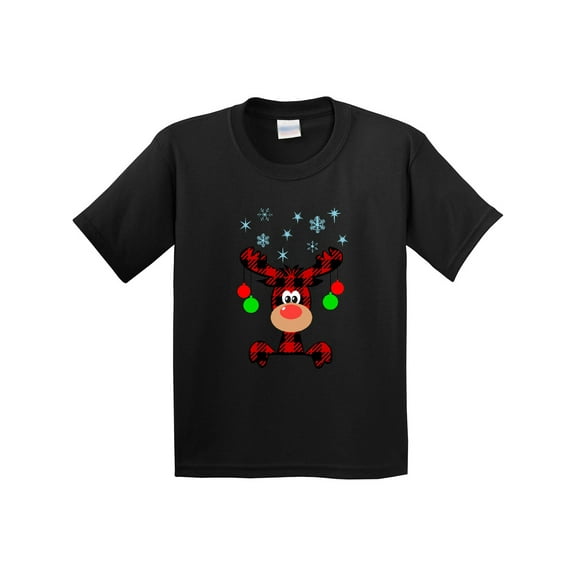 Inktastic Cute Flannel Reindeer with Christmas Bulbs and Snowflakes Youth T-Shirt