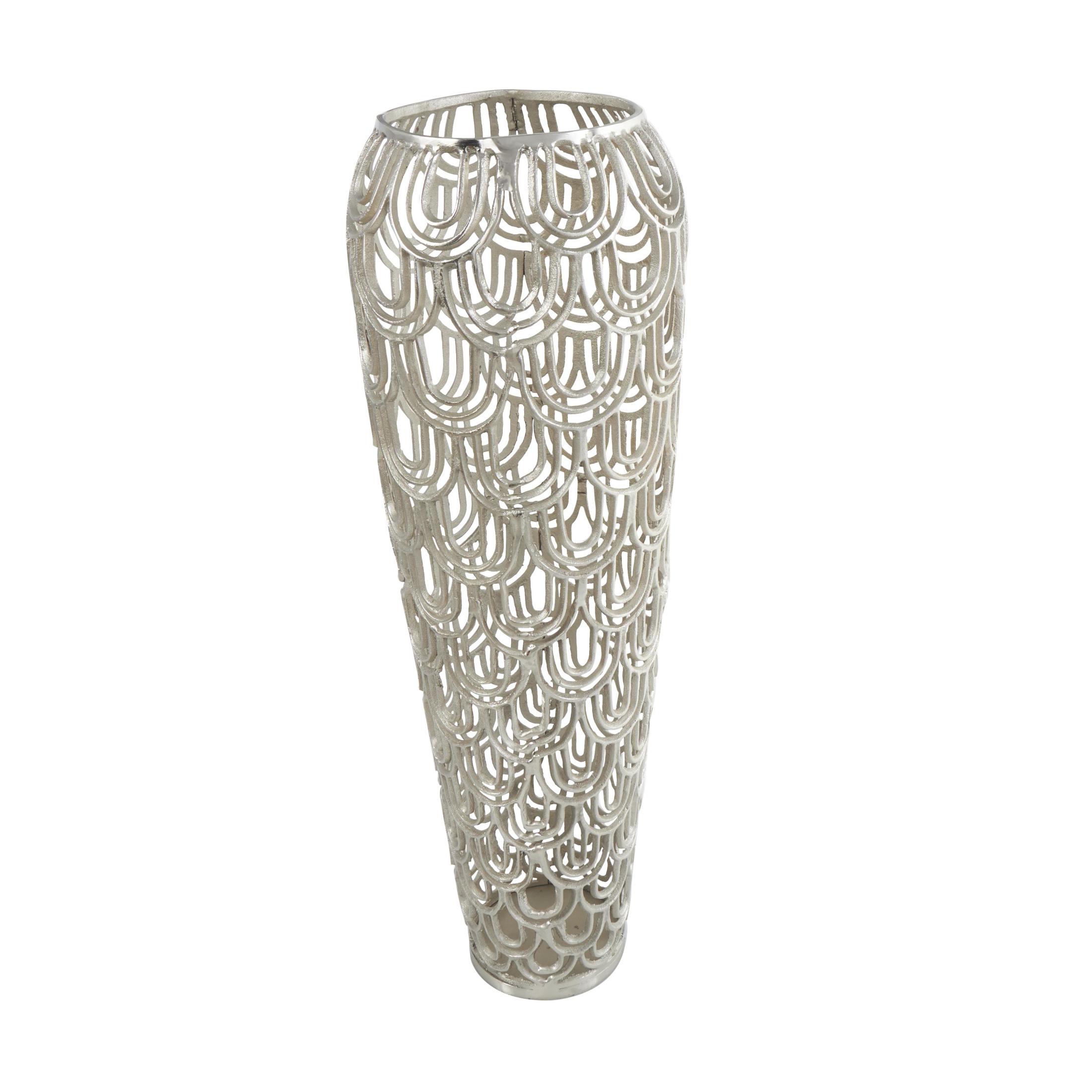 DecMode 35" Geometric Tall Art Deco Inspired Arched Silver Aluminum Metal Vase
