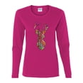 thumbnail image 2 of Trippy Colorful Buck Head Rainbow Hunting Deer Mosaic Animal Lover Womens Graphic Long Sleeve T-Shirt, Fuschia, Small, 2 of 3