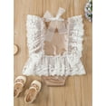 thumbnail image 3 of Seyurigaoka Baby Girls Summer Cute Romper, Sleeveless Round Neck Tie Knot Lace Patchwork Bodysuit, 3 of 9