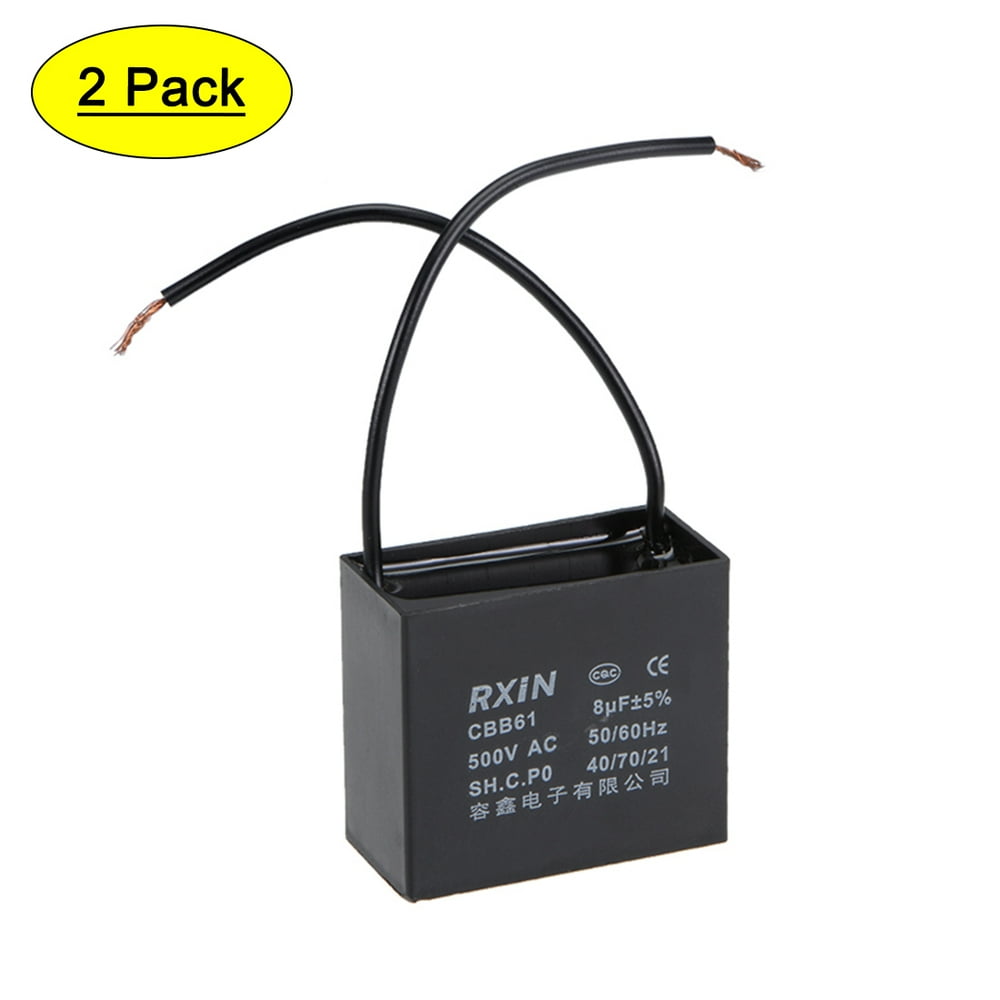 2 Wire CBB61 Ceiling Fan Capacitor 8uF 500V AC, Metallized