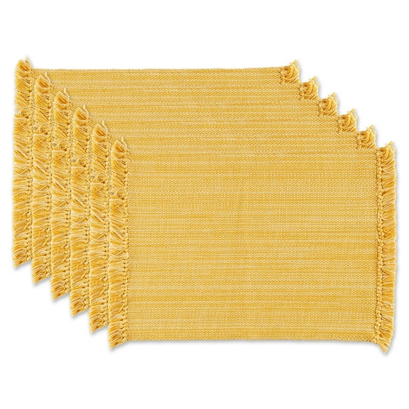 Contemporary Home Living Variegated Fringed Cotton Placemats - 19" - Golden Yellow - Set of 6