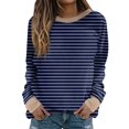 thumbnail image 2 of Outfmvch Sweaters for Women Womens Sweatshirt Women Sweatshirt Oversized Striped Crewneck â Long Sleeve 2024 Trendy Fall Fashion Pullover Preppy Clothes Hoodies for Women Z Dark Blue L Sale, 2 of 4