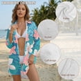 thumbnail image 6 of Xoenoiee Tropical Plumeria Flower Palm Leaves Print Bathing Suit Cover Up V Neck Swimsuit Coverup Shirt for Women Button Down Bikini Beachwear Vacation Outfit Plus Size, 2XL, 6 of 7