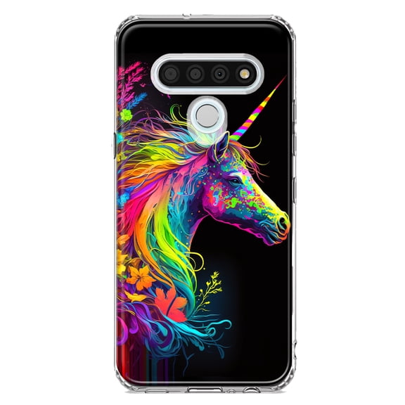 MUNDAZE LG Stylo 6 Neon Rainbow Glow Unicorn Floral Shockproof Clear Hybrid Protective Phone Case Cover