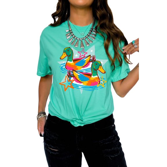 ZhiHiMeRi Women's Mint Green Duck T Shirt, Western Graphic Summer Top 3XL
