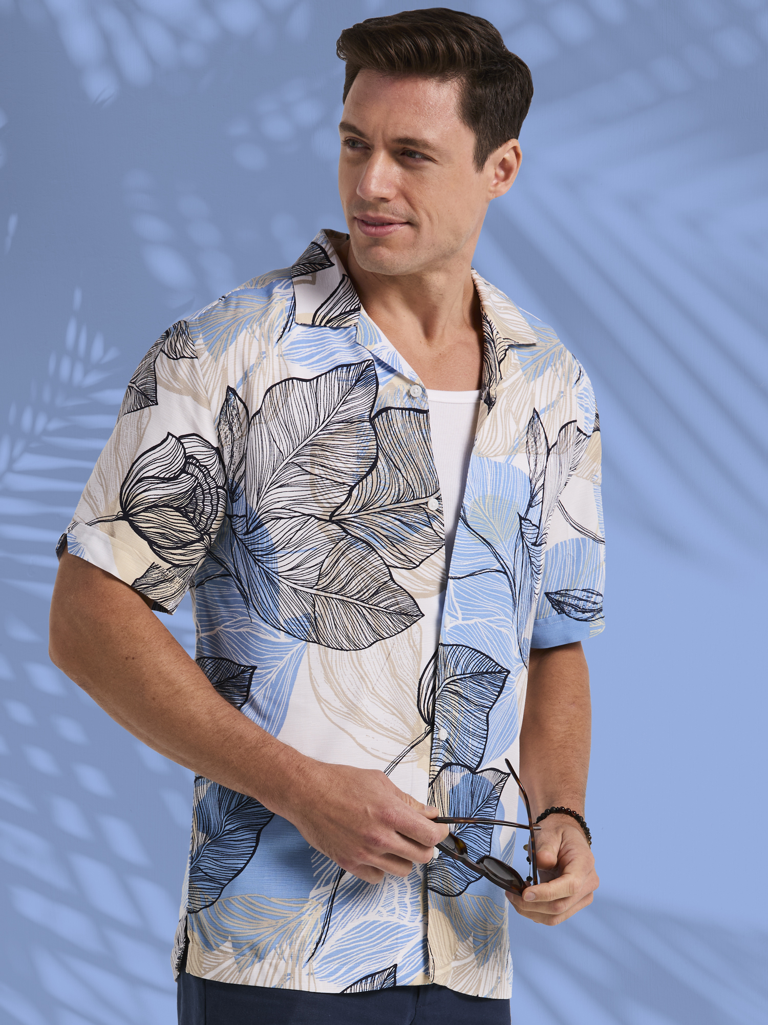 Havanera Men's and Big Men's Tropical Allover Short Sleeve Printed Button-Down Shirt with Texture, Sizes S-5XL