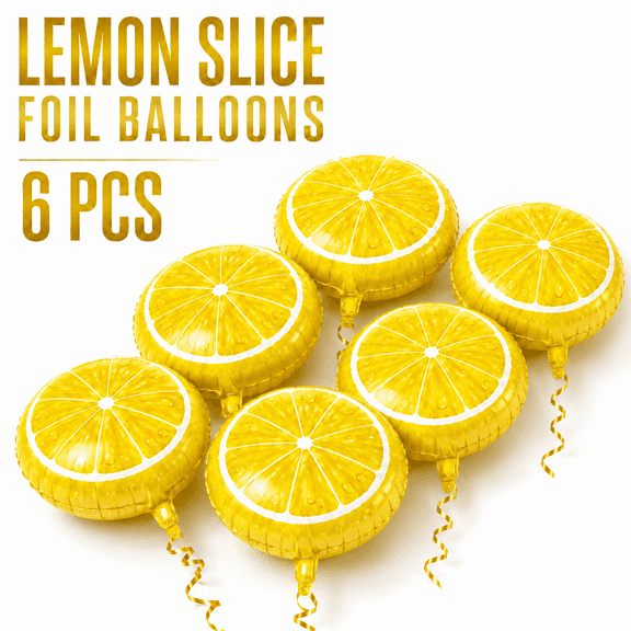 MORAVE 6 pcs 18 inch Yellow Lemon Foil Balloons, Fruit Theme Balloon Decoration Set for Summer Birthday Pool Party