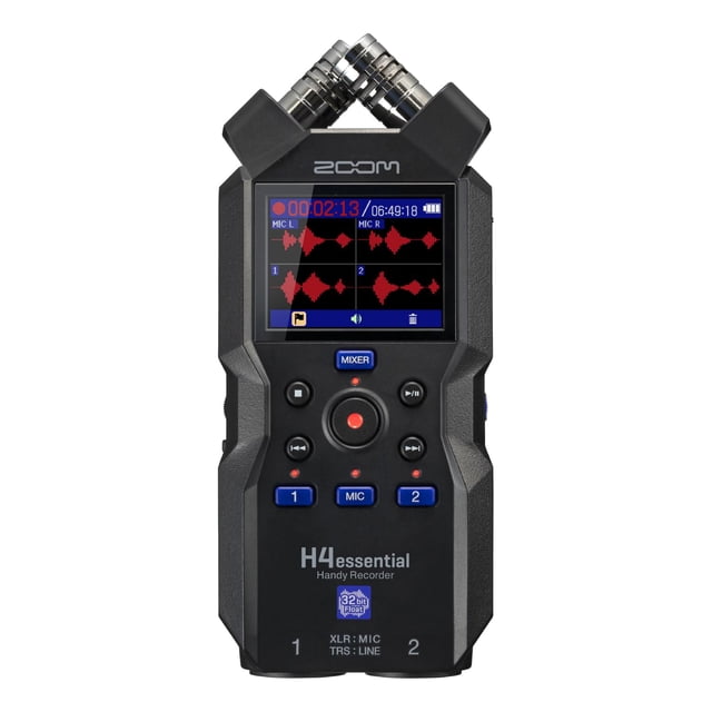 Grabadora Zoom H4essential de 4 pistas con grabación flotante de 32 bits micrófonos estéreo y 2 entradas combinadas XLR y TRS