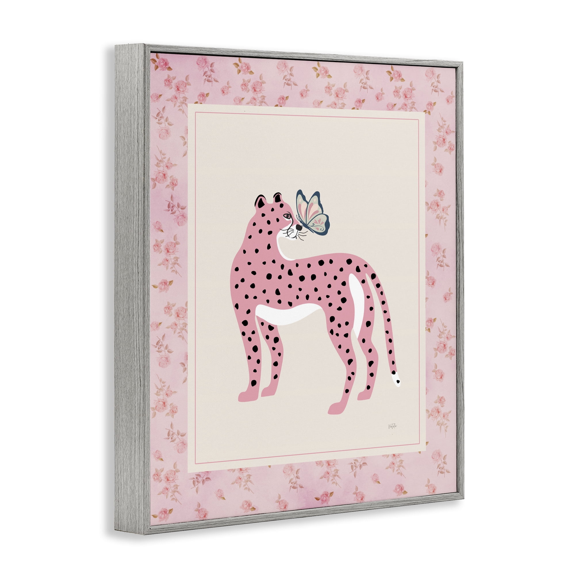 Stupell Industries Cheetah & Butterfly Friendship Gray Framed Giclee Art, design by Natalie Carpentieri
