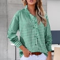 thumbnail image 5 of Endives Womens Button Down Blouse Plaid V Neck Casual Long Sleeve Tops Work Checkered Shirt Trendy Spring Outfit, 5 of 6