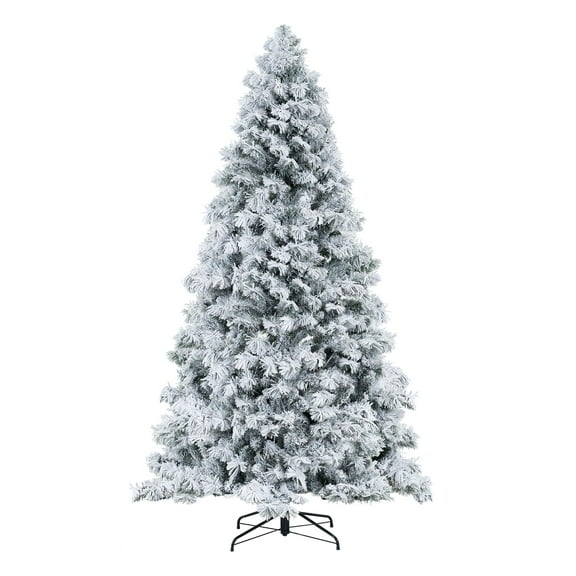 6.5ft Snow Flocked Christmas Tree with Lights, Christmas Tree Prelit with 626 Branch Tips, 400 Warm Lights and Metal Stand by Homestock