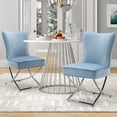 thumbnail image 3 of Foredo Elegant Velvet Dining Chairs Set of 2,  Luxury Upholstered Dining Chair with Metal Legs, X-Legs Tufted Side Chair for Dining Room Living Room, Light Blue, 3 of 7