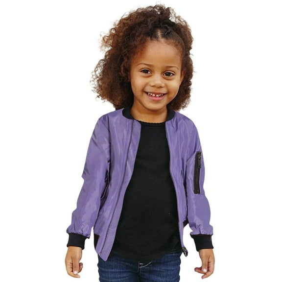 Wdgfv Girls' Windbreaker Jacket Girls Winter Jacket Toddlers 1-5 Years Warm Windproof Outerwear Long Sleeve Coat Casual Loose Fit Kids Light Purple 18-24 Months
