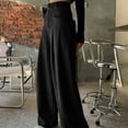 thumbnail image 2 of HVOBTTY Women's Wide Leg Pants, Fall Pants for Women, Women's Casual Solid Color Vintage High Waisted Draped Belted Straight Wide Leg Pants Black, S, 2 of 5