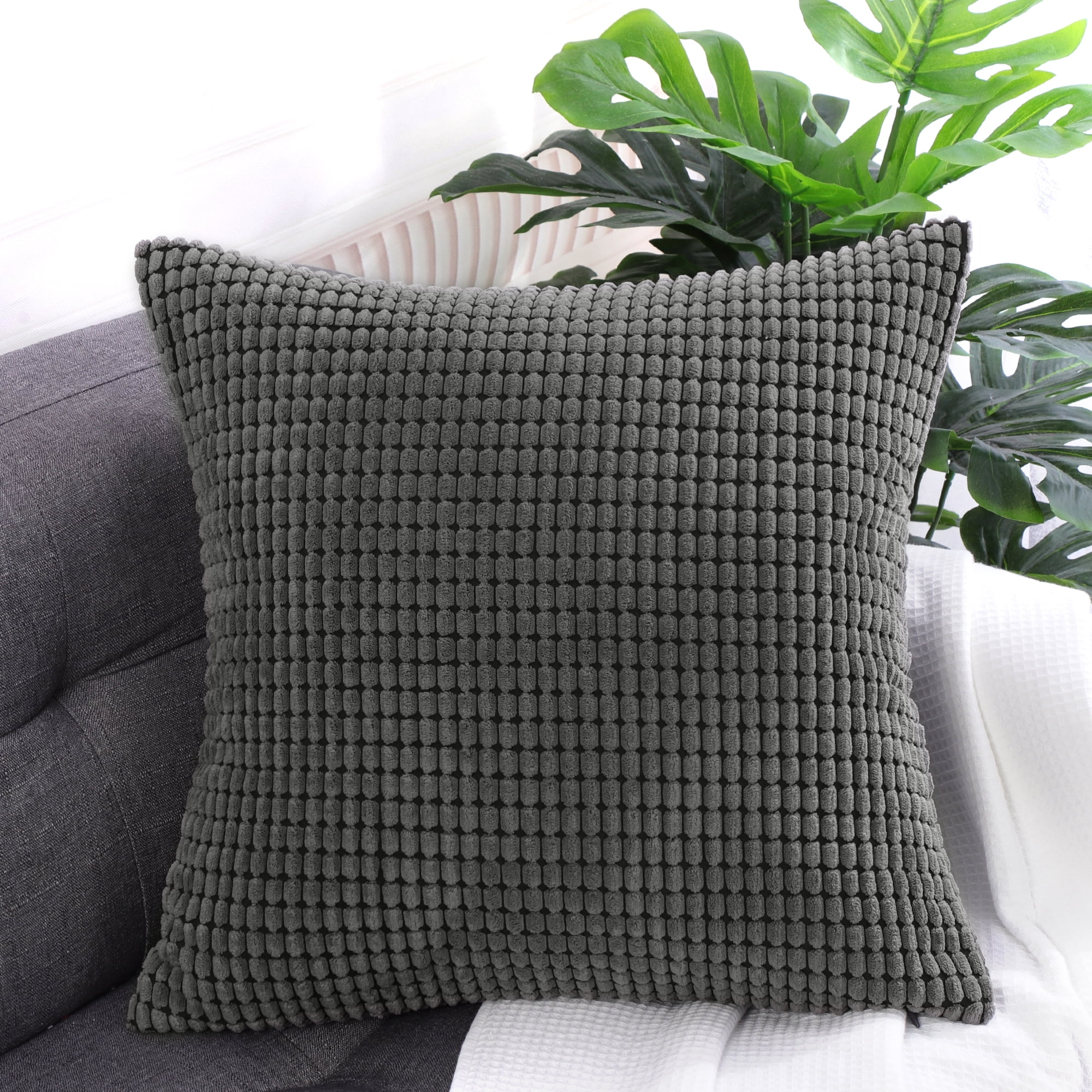 Unique Bargains Texture Solid Decorative Throw Pillow Cover Dark Grey 20" x 20"