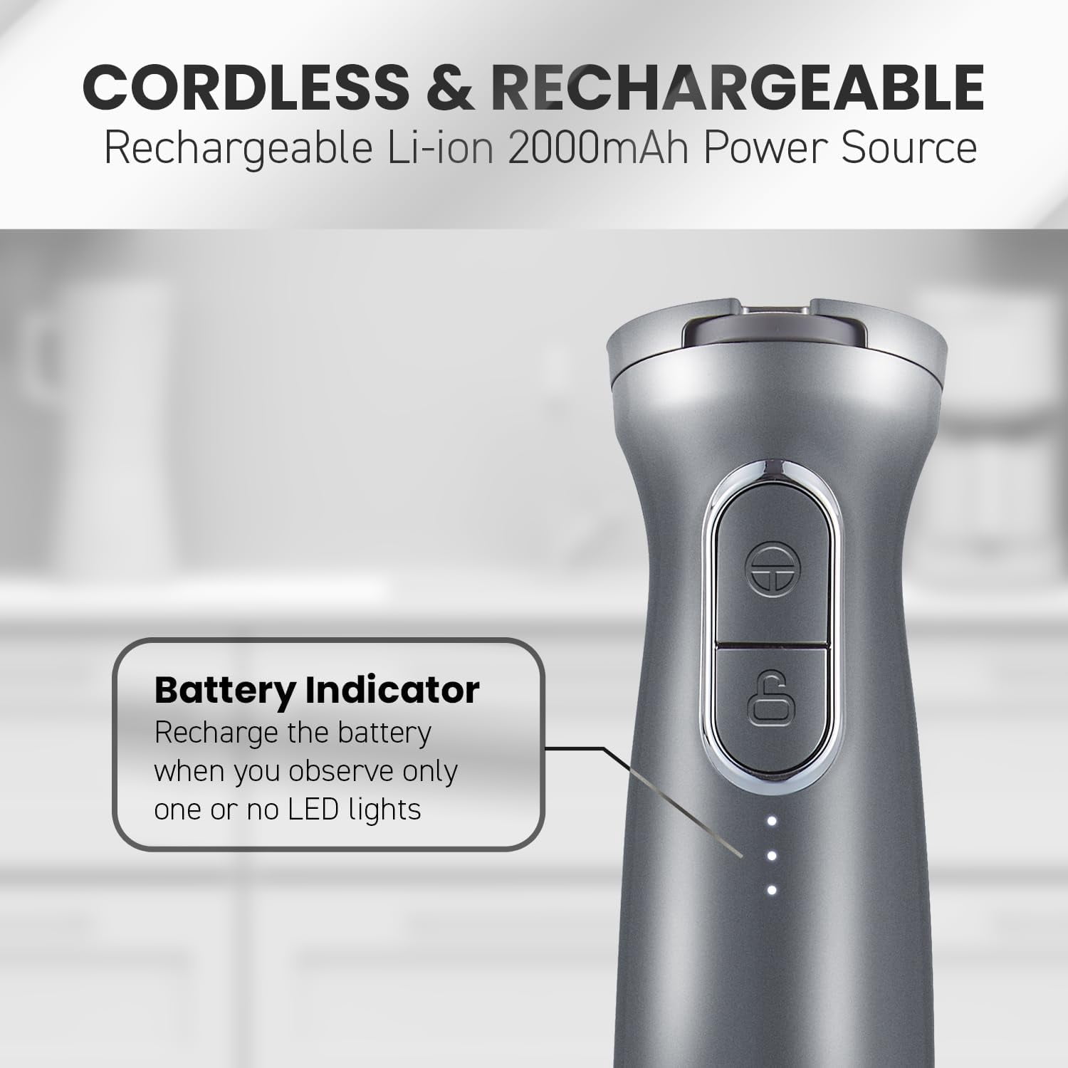 EHB1300 Cordless Hand Blender with Variable Speed and Stainless Steel Blades for Smoothies  Food