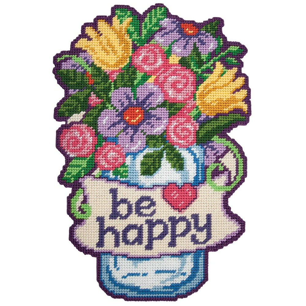 Herrschners® Be Happy Wall Hanging Plastic Canvas Kit