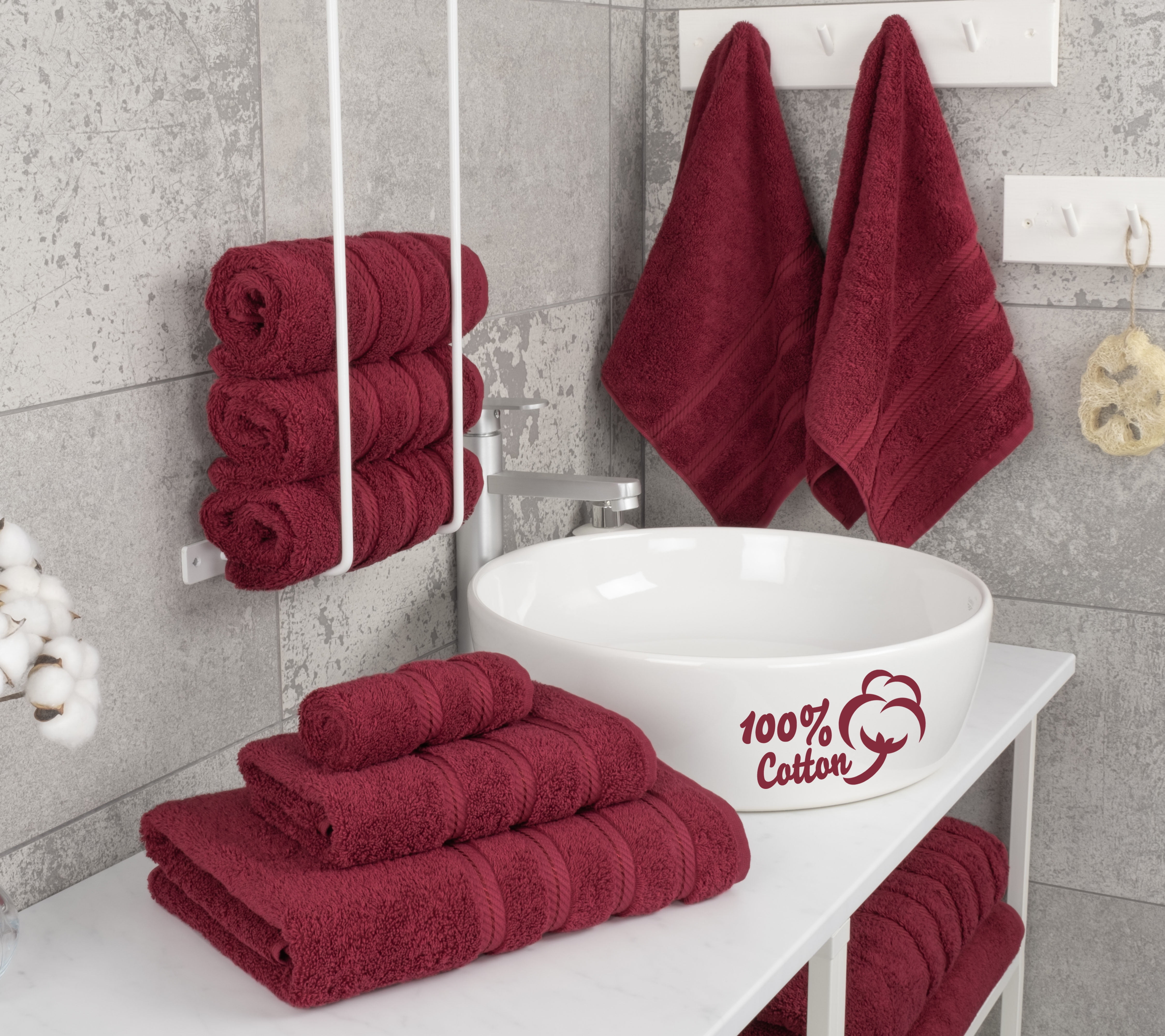 American Soft Linen 6 Piece Towel Set, 100% Cotton Turkish Towels, Bordeaux Red