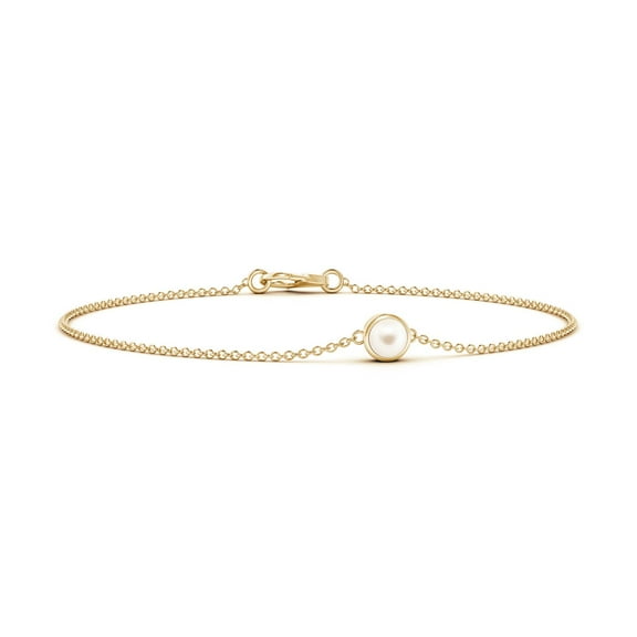 ANGARA Bezel-Set Round Freshwater Cultured Pearl Chain Bracelet in 14K Yellow Gold for Women | June Birthstone, Birthday, Anniversary, Jewelry Gift for Women | Pearl Bracelet